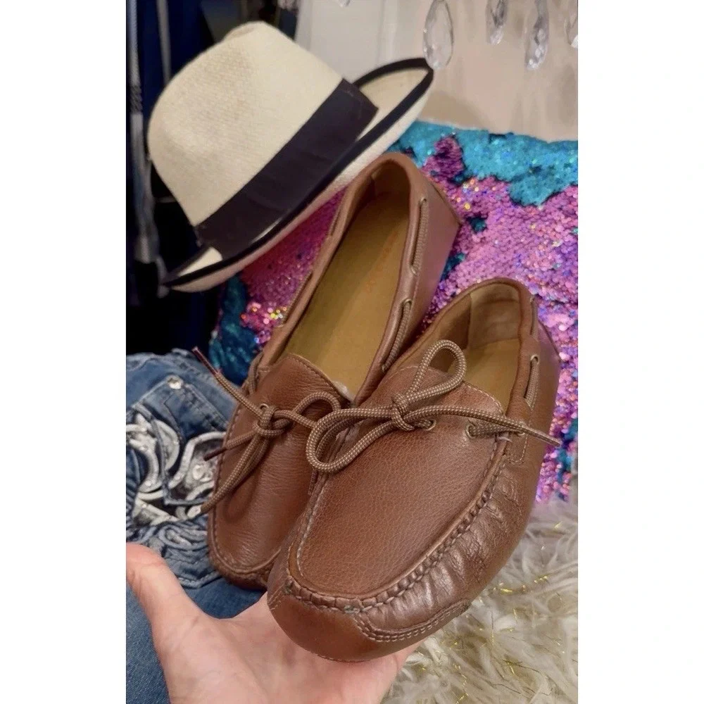 Mens 10 EE Cole Haan Gunnison Brown Leather Slip on Driving Shoes